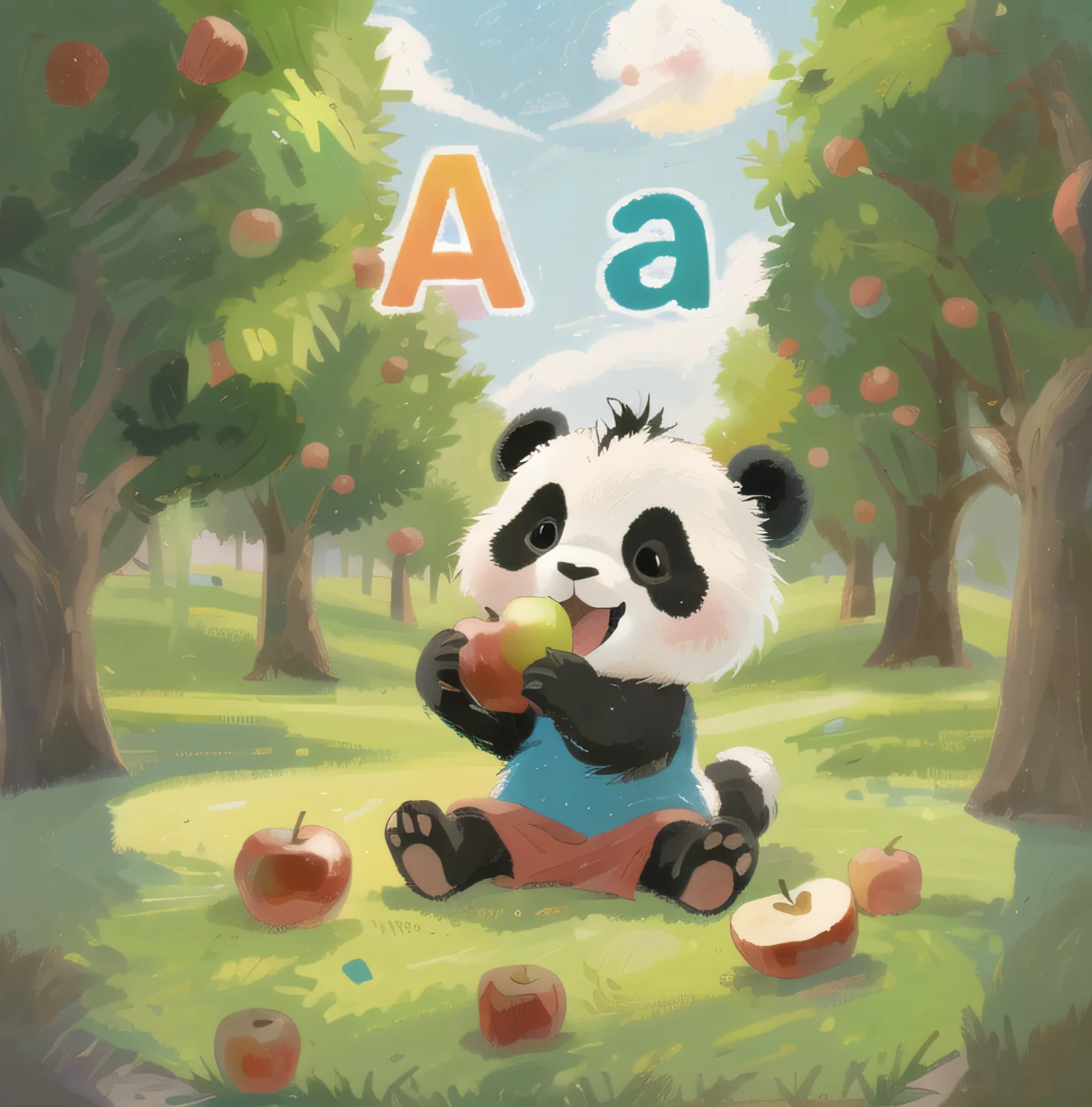 Bam discovering Letter A with apples in the orchard